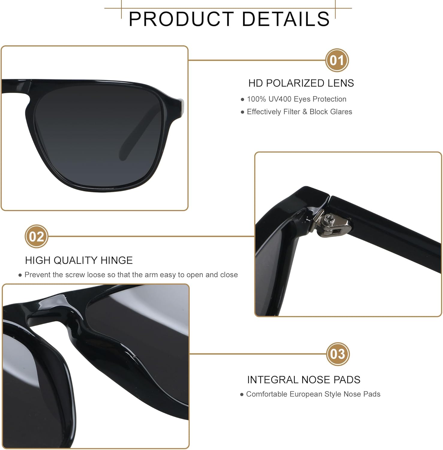 ANDWOOD Square Aviator Sunglasses Polarized Mens Womens UV Protection Sun glasses - Image 3