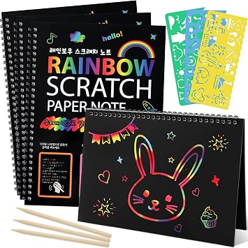 Prudiut Rainbow Scratch Art Notebooks, 3-Pack, Kids Craft Kit