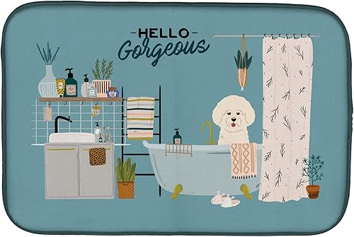 Miniatura 409 de Caroline's Treasures CK7824DDM - Tapete absorbente para secado de platos con diseño de bulldog inglés, rojo y blanco, para encimera de cocina, 14 x