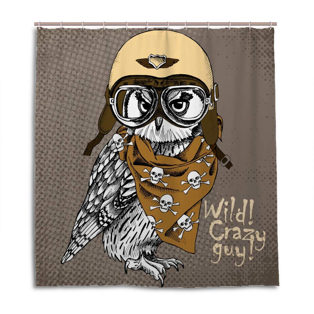 Rideau de douche hibou en polyester 168x183 cm CHEHONG avec 12 crochets