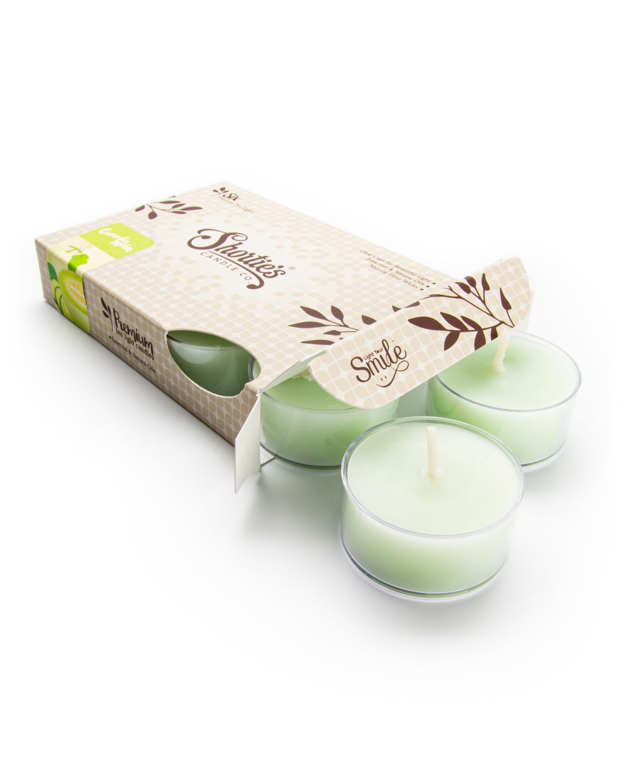 Shortie's Candle Company Cucumber Melon Premium Tealight - 6 Green Highly Scented Tea Lights - Beautiful Candlelight - Made in The USA - Fresh & Clean Collection