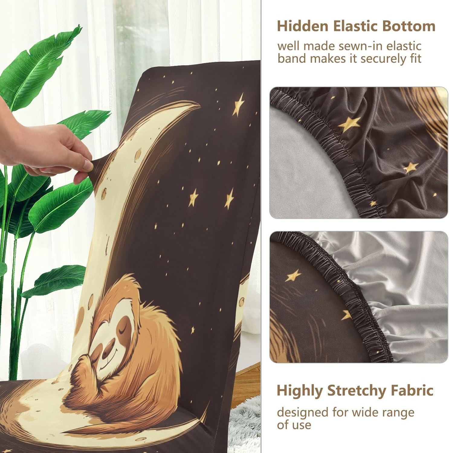 ALAZA Chair Covers for Dining Room, Sloth Moon Stars Stretch Chair Cover Sets Chair Protector Removable Washable for Ktichen Restaurant Hotel