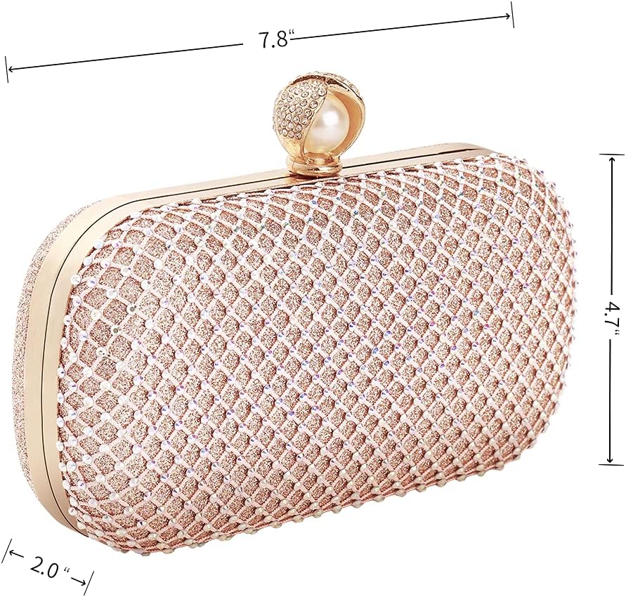 Evening Clutch Rose Gold Glitter Wristlet Women Stylish Handbag