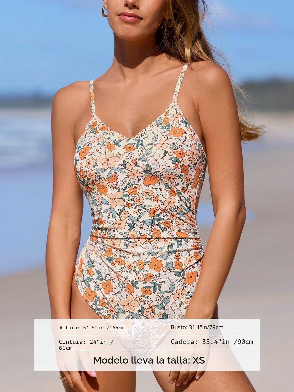 CUPSHE Trajes de baño de una pieza para mujer, con cuello en V, control de abdomen, tirantes ajustables, anillo en O