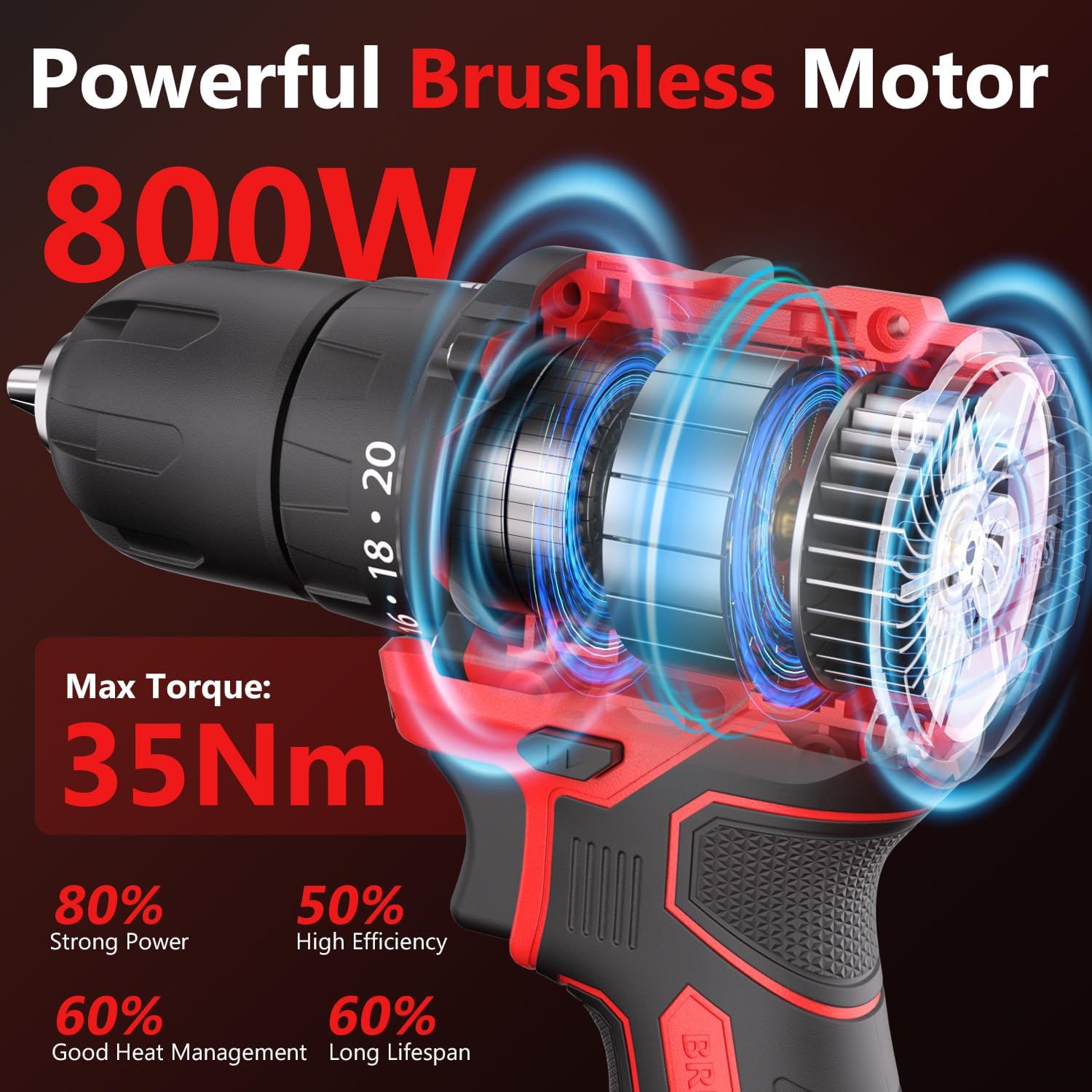 Brushless Cordless Drill Set,12V Power Drill Set with Battery and Charger, Electric Driver/Drill Bits, 3/8'' Keyless Chuck,20+1 Torque Setting, 300 inch-lbs, with LED Electric Drill Set (Red)