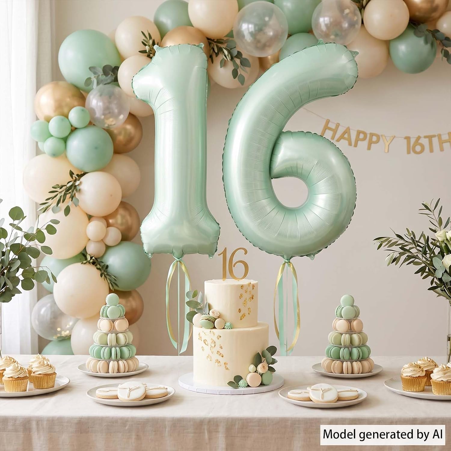 Olive Green Number 16 Balloon 40 Inch, Botanical Decor for Sweet Party image 3