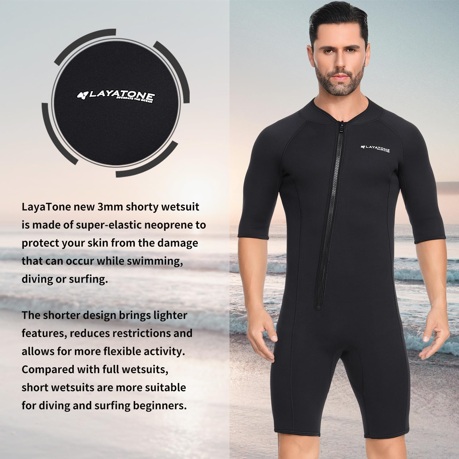 LayaTone Wetsuits for Men Wetsuit Women, 3mm Neoprene Wetsuit Full Body Front Zipper Wet Suits for Diving Snorkeling Surfing Swimming in Cold Water