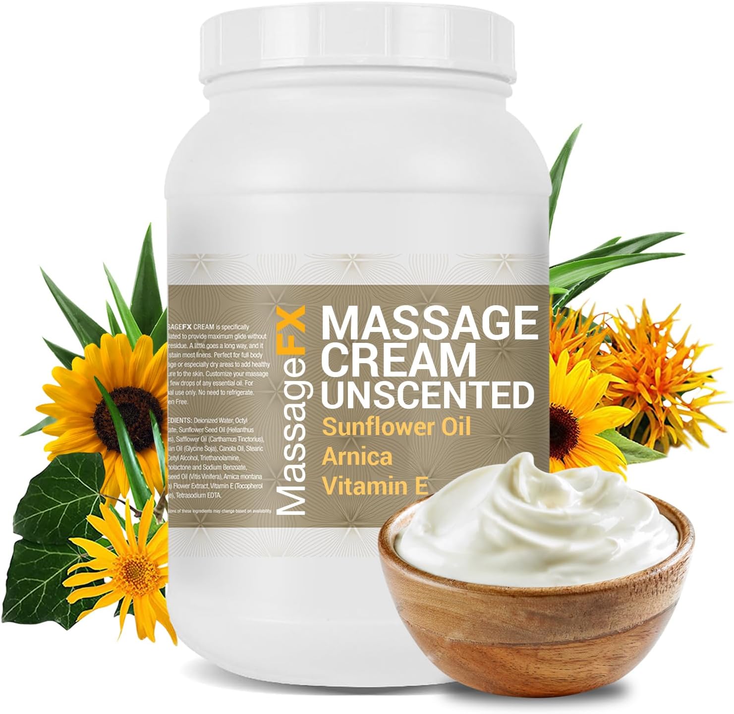 MASSAGE FX Unscented Massage Cream, 1 Gallon - Massage Creams for Massage Therapy - Physical Therapy Massage Cream - Deep Tissue Massage Cream Gallon - Infused with Arnica, Sunflower, & Vitamin E
