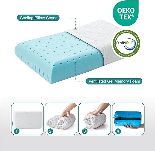 Miniatura 2 de Small Gel Memory Foam Camping Pillow Travel - Contoured Support -Compressible Pillow Ideal for Backpacking, Camping, Travel, Car, Airplane,Office Nap