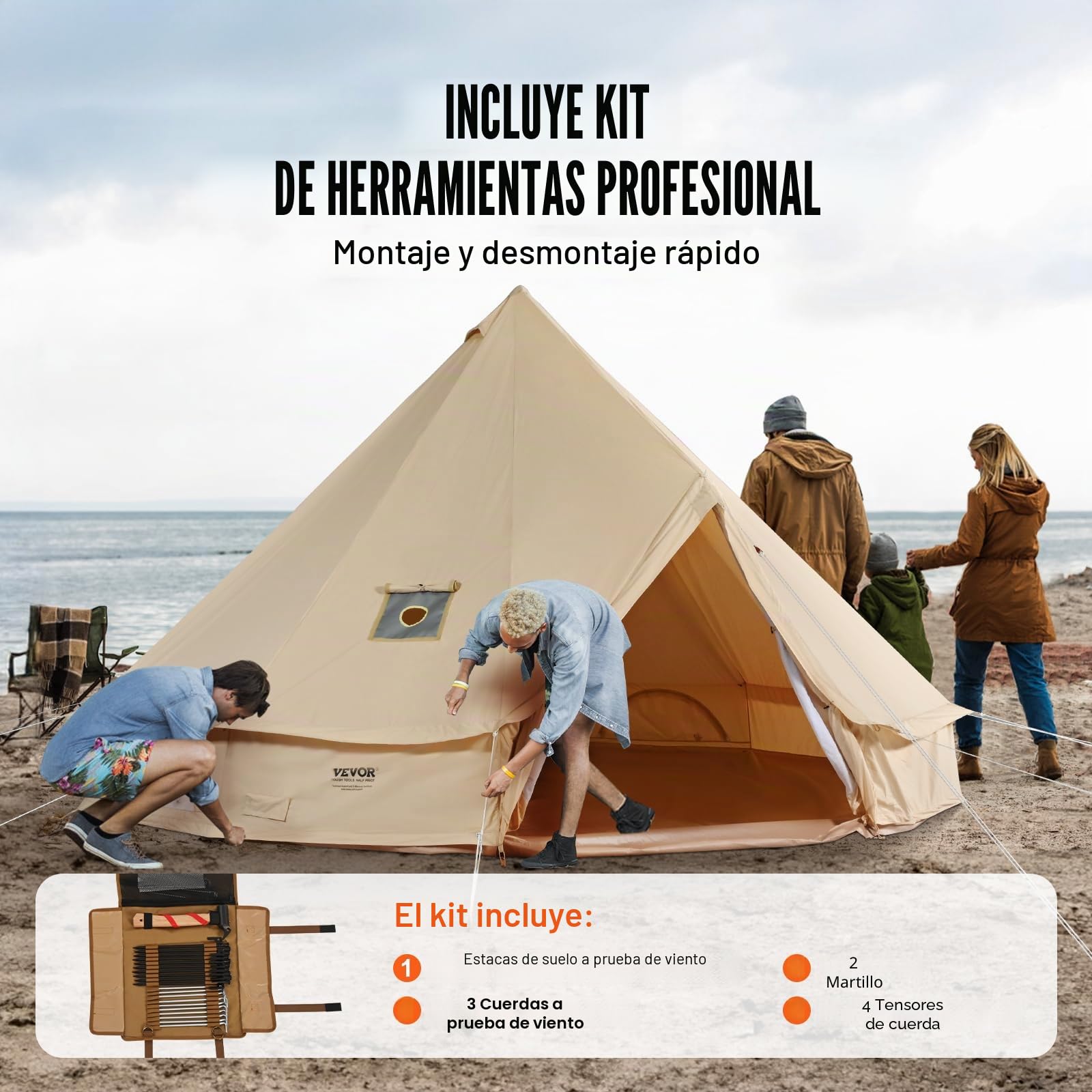 VEVOR Tienda de campaña de lona para 4 estaciones, tienda de campaña de lona para acampar con gato de estufa, tienda de campaña transpirable que sostiene a las personas, camping familiar al aire libre