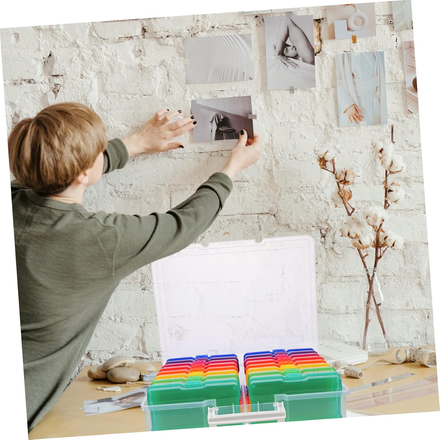 Compartment Photo Storage Box Multi-functional Organizer for Photos Postcards and Craft Supplies Colorful Handheld Case for and Desktop Organization
