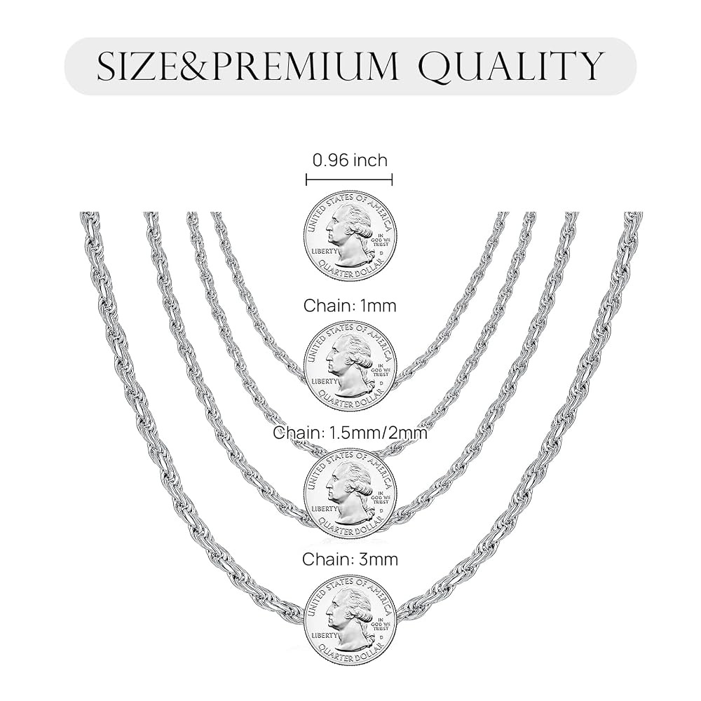 Sterling Silver Diamond-Cut Rope Chain Necklace Or Bracelet – 1.5mm Width, 925 Silver – Made In Italy