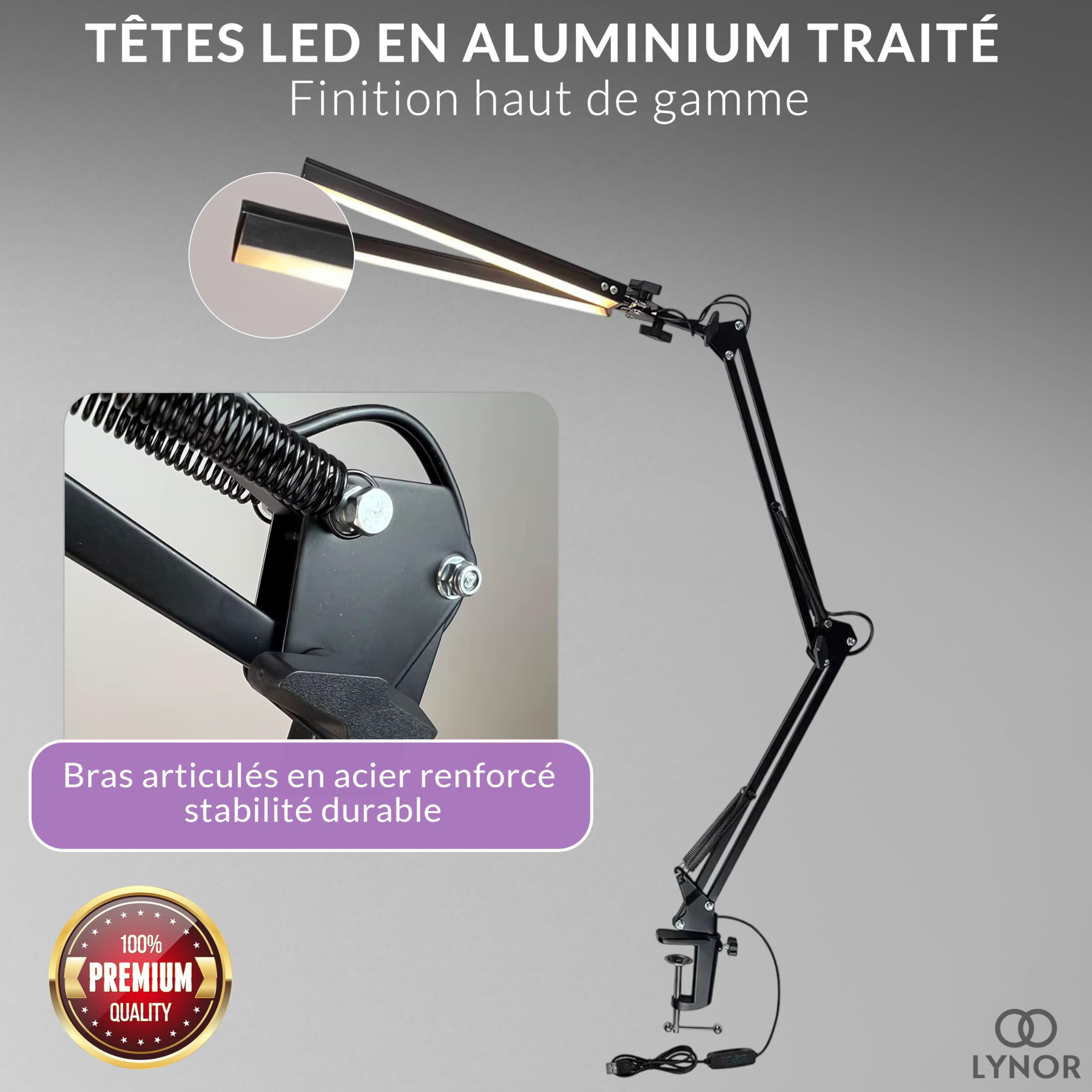 Lampe Articulée Dimmable 3 Couleurs Pince Lampe De Bureau LED Articulée - Éclairage Réglable Pour Travail, Lecture Ou Soins Des Ongles Lampe Bras Flexible