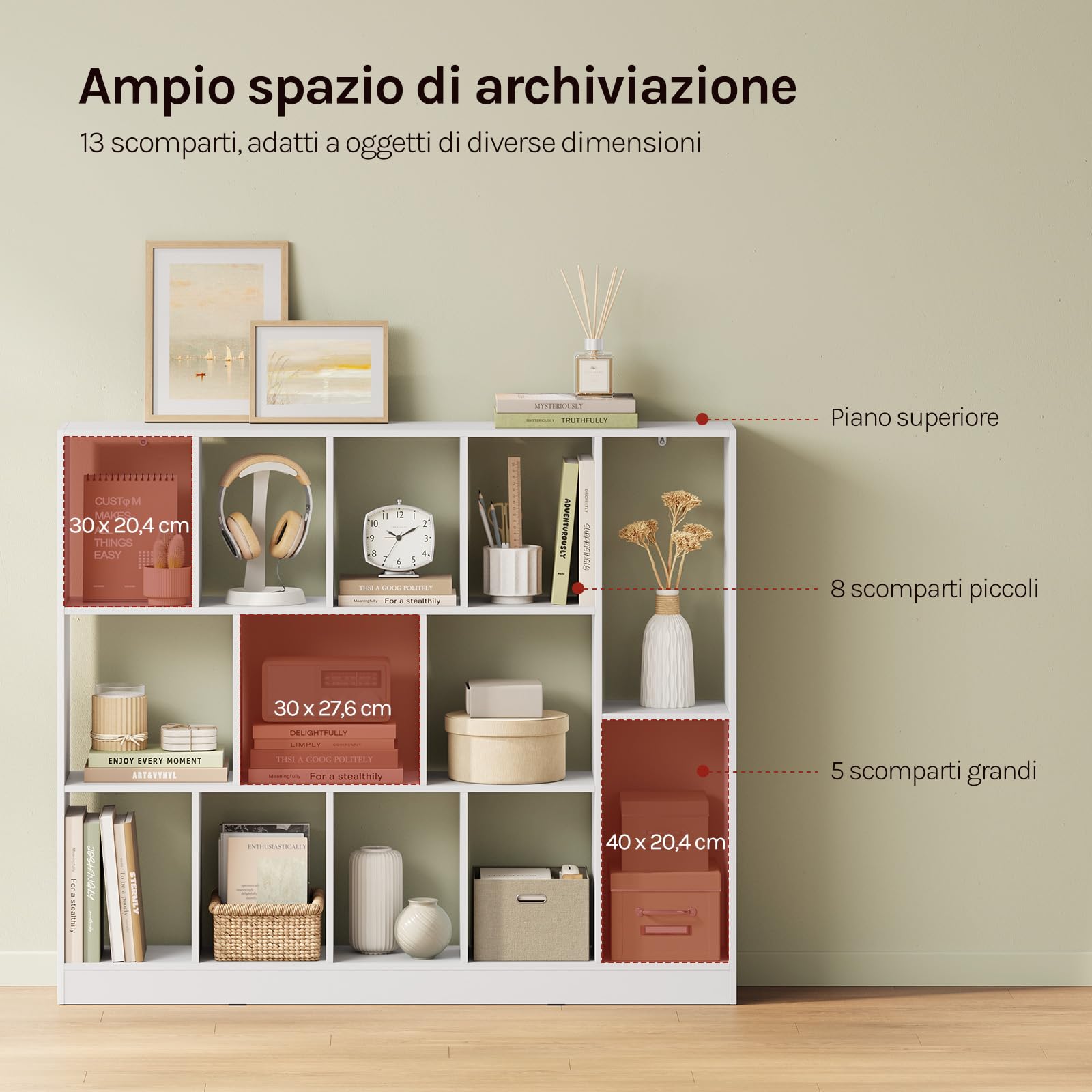 WOLTU Libreria a 13 Cubi, Scaffale Portaoggetti per Libri, Decorazioni, Piante, Orizzontale o Verticale, in Legno, per Soggiorno, Camera da Letto, Ufficio, 109x24x101 cm, Bianco