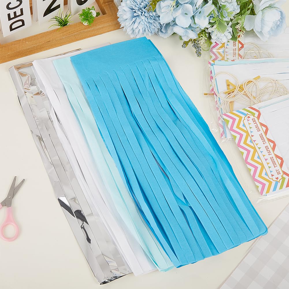 Ghirlande Di Nappe Colorate Per Feste - 4 Set Decorativi In Carta Velina Blu Per Compleanni E Matrimoni - Foto 3