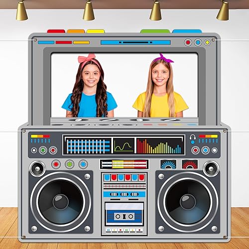 Radio Boombox - Accesorios para cabina de fotos para decoraciones de fiesta de los años 80 y 90, 59 x 59 pulgadas, marco de radio gris, marco de