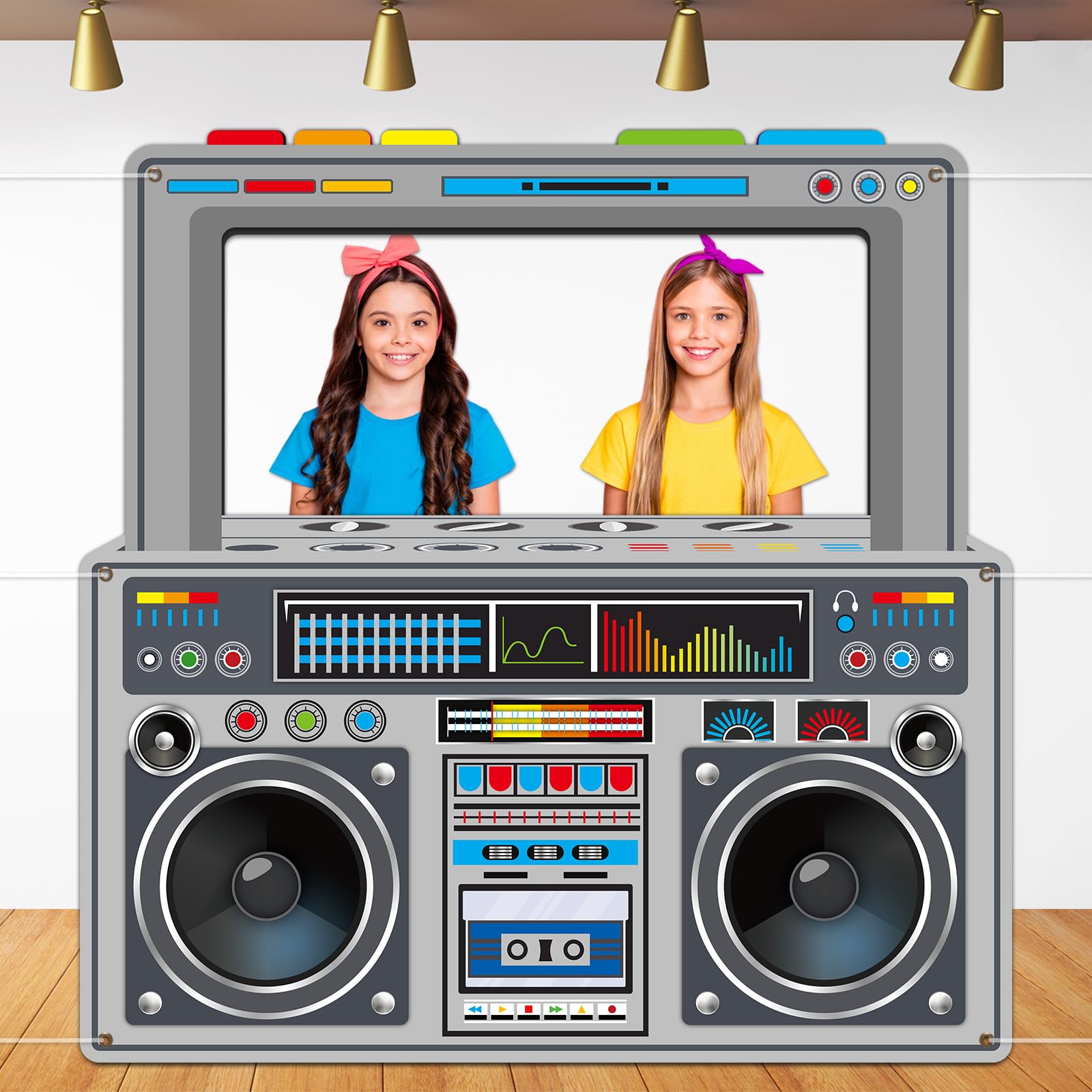 Radio Boombox Photo Booth Props for 80s 90s Party Decorations 59 X 59 Inch, Gray Radio Boombox Selfie Frame Backdrop Hanging Banner Party Supplies for 90s Boys Girls Hip Hop Music Theme Birthday Decor