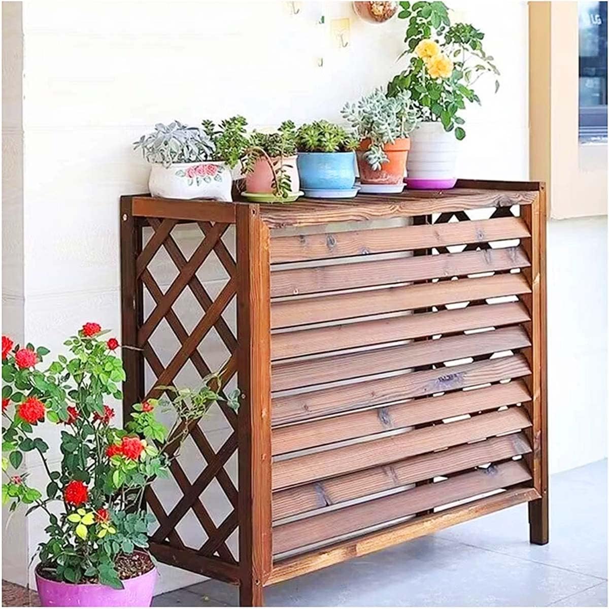 Écran de clôture en bois massif pour climatiseur 85-120 cm de balcon
