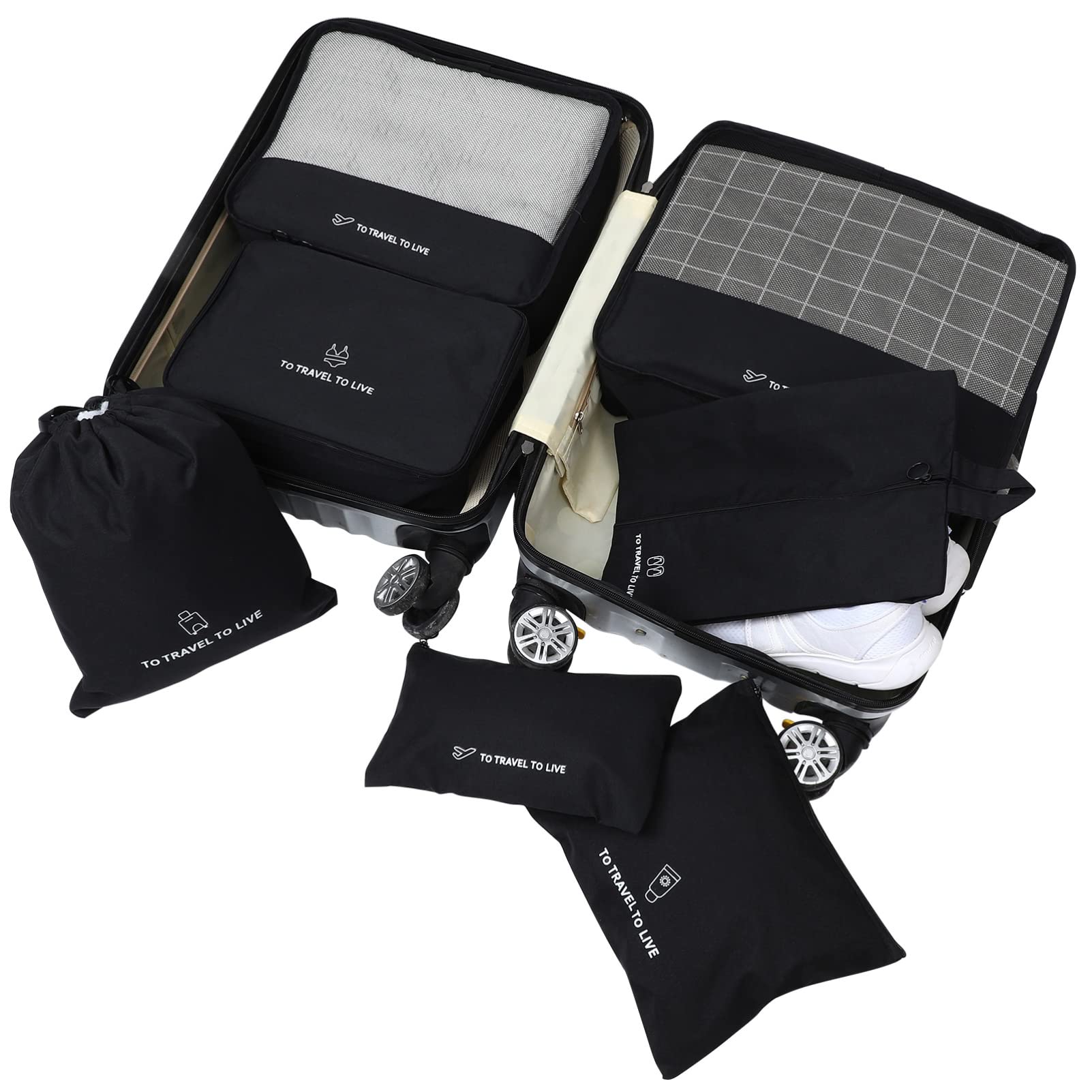 Holibanna 7pezzi Organizer Da Viaggio Cubi Pieghevoli Impermeabili Per Abbigliamento e Accessori Da Valigia Sacchetti Salvaspazio Nero Per Vacanze e Viaggi Affari