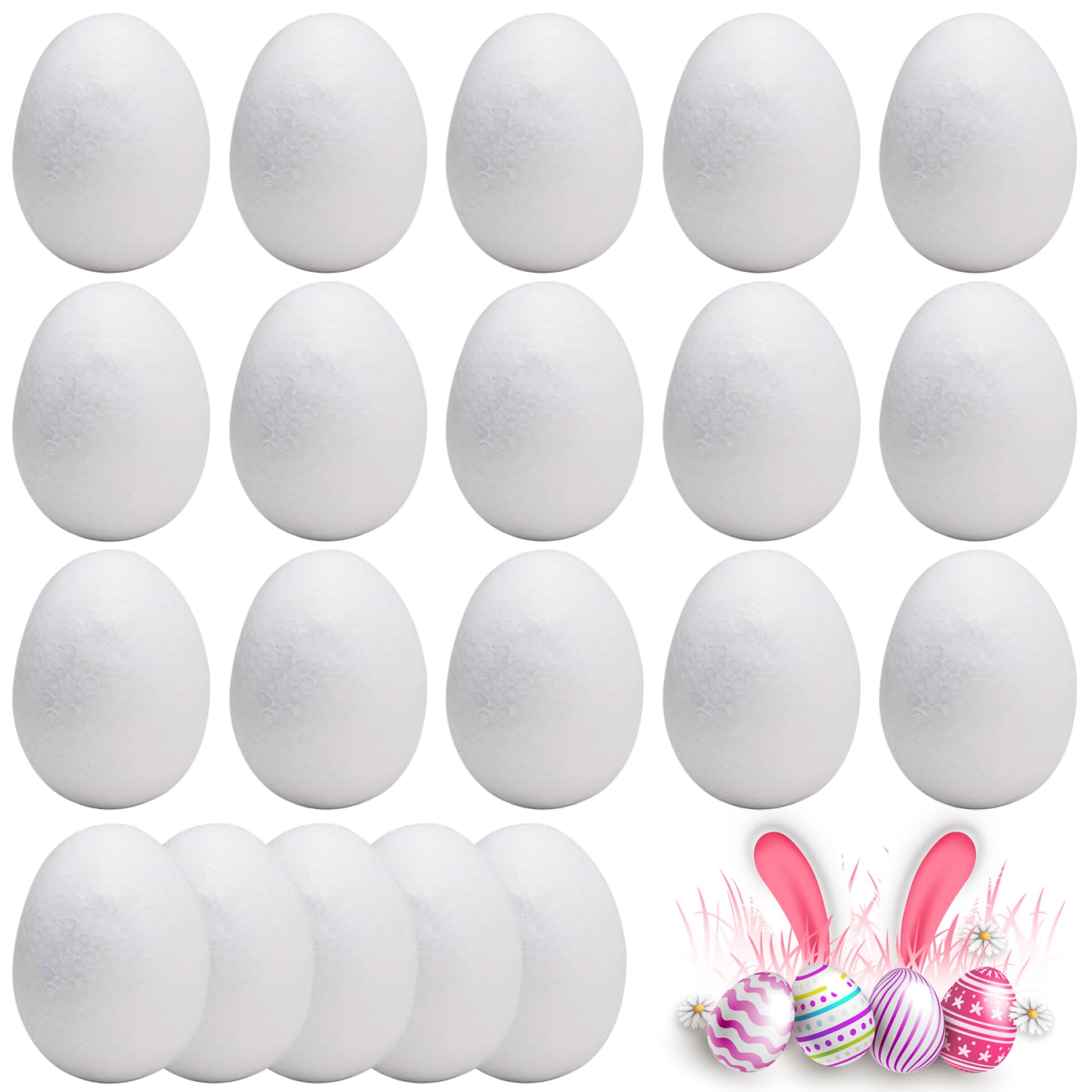 CAKEEYUM 20 Pack Foam Easter Eggs for Crafts - 2.8 Inch White Blank DIY Foam Eggs for Painting Decorating Easter Basket Fillers and Holiday Decor, for Crafts, Styrofoa