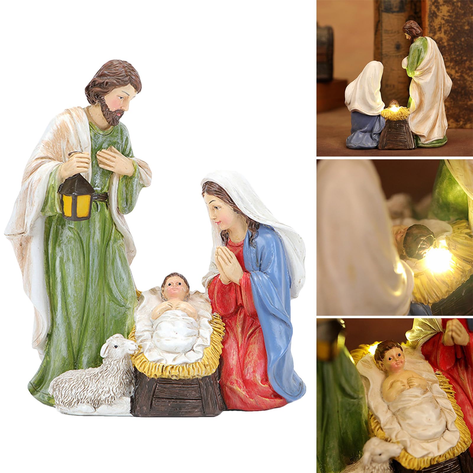 Statuina Presepe Sacra Famiglia Illuminata - Centrotavola Natalizio In Resina, Decorazione Per Casa Interno/Esterno