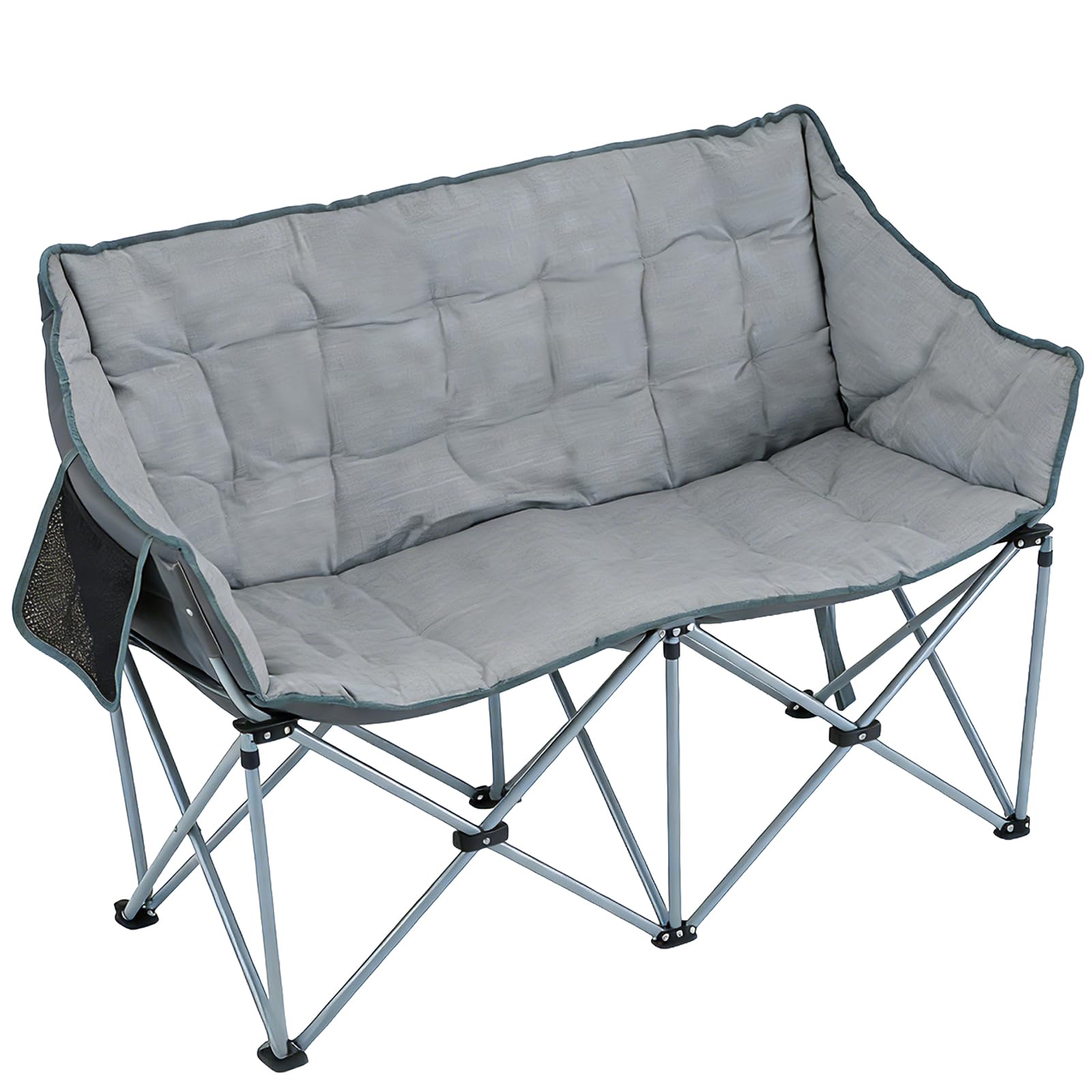 Aoxun Campingstuhl Faltbar Breit Campingsofa für 2 Personen Doppel Klappstuhl Camping Faltsofa 124CM, Campingcouch Dick Gepolstert Klappstuhl XXL 2 Sitzer Hohe Lehne für Outdoor Garten Balkon Indoor