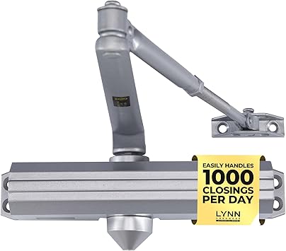 LYNN HARDWARE Medium/Heavy Duty Automatic Door Closer (Silver) - Commercial Grade, Contractors Choice, Adjustable Speed & Force, 3 Mounting Options, 3 Hour Fire Rated (DC7016 Model)