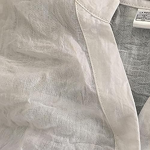 Miniatura 5 de Women's Roll-Up Cuffed HalfLong Sleeve Linen Shirts Blouse Solid Summer Cotton Tops Button Down V-Neck Blouse T Shirt