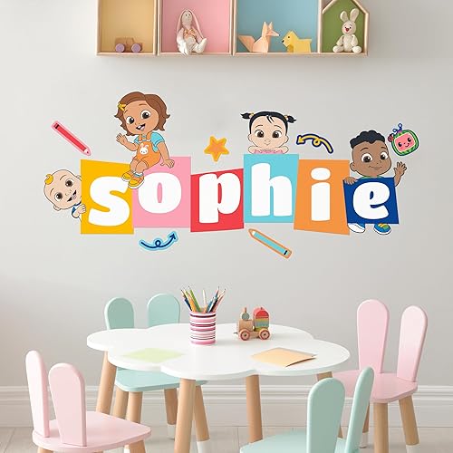 EGD CoComelon JJ, Cody, Nina & Cece - Decoración de pared para niños  Serie EGD X CoComelon  Calcomanía de pared personalizada para bebé niña o niño