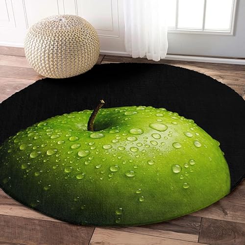 Miniatura 5 de Abstract Green Apples Soft Shag Round Area Rug Farm Fruits Fluffy Circle Floor Carpet Rugs Aesthetic Black Shaggy Plush Circular Mat for