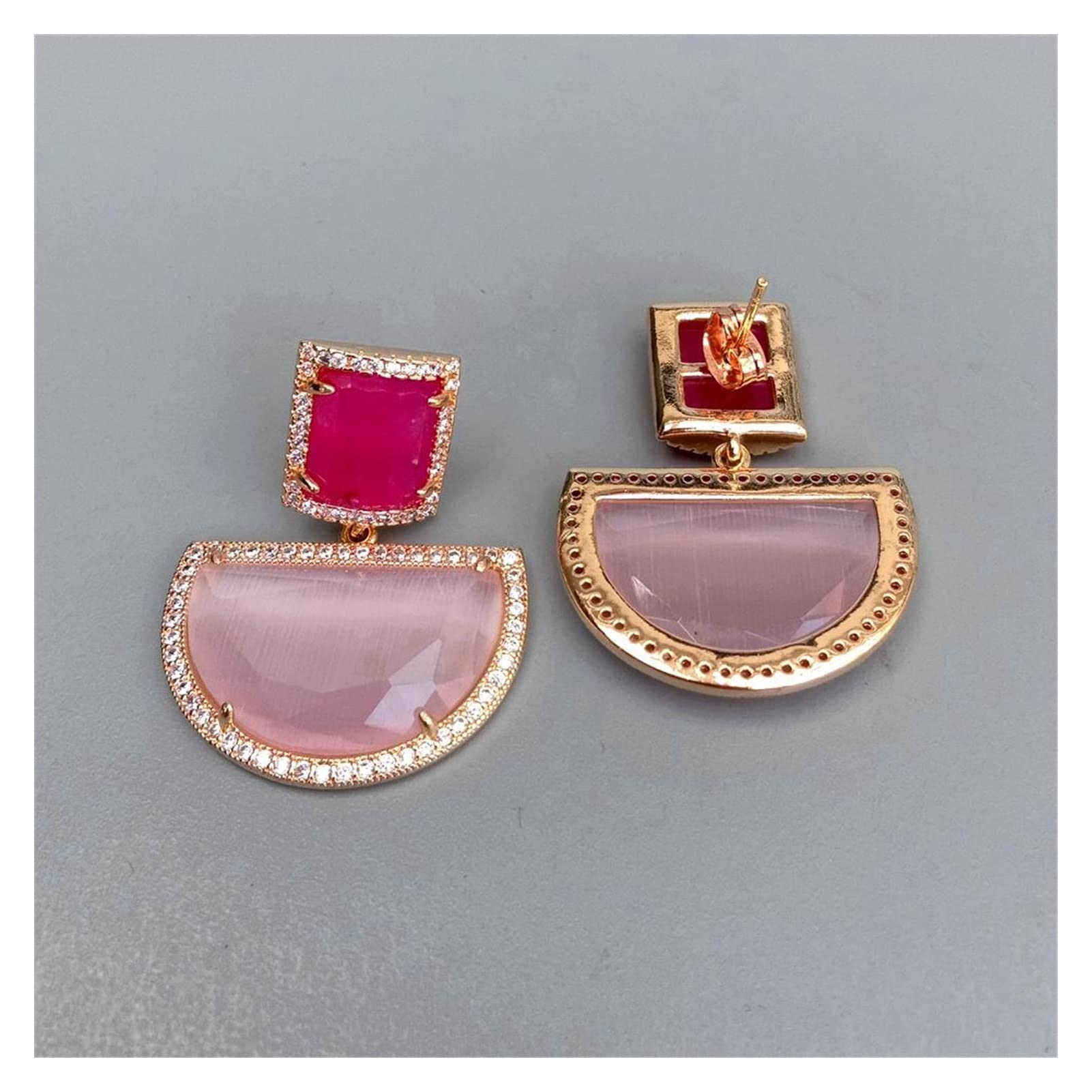 WXKAGF Joyería de Moda, Pendientes de Tuerca Fucsia rectangulares Rosas, joyería de Moda geométrica, Pendientes de Gama Alta