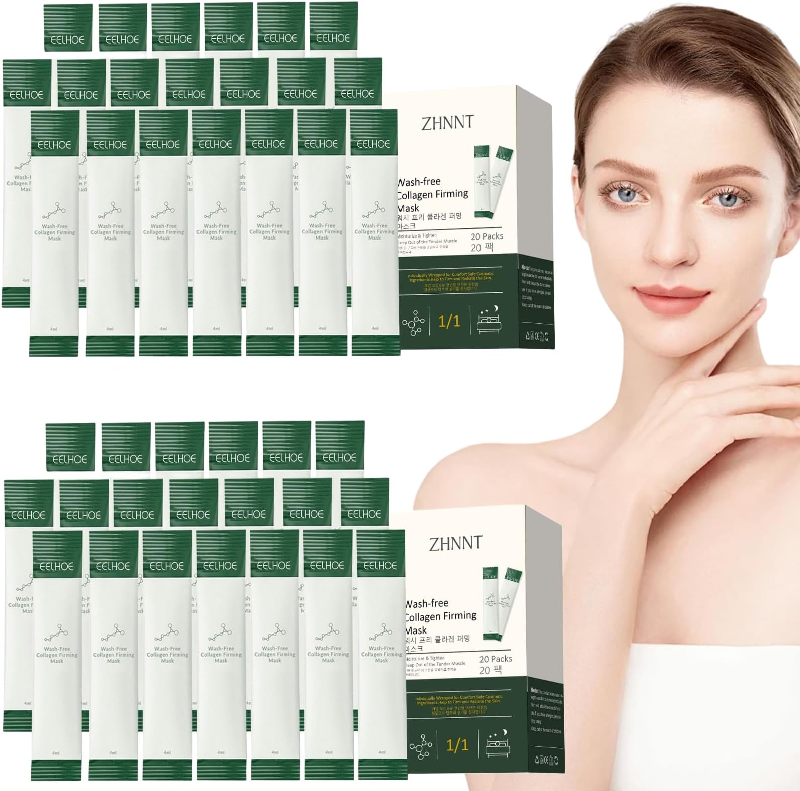 40 Pack Collagen Firming Face Mask，Wash-Free Firming Anti-Ageing Moisturising Face Mask,Smooth & Tight Skin,Facial Masks For Both Men And Women Of All Skin Types