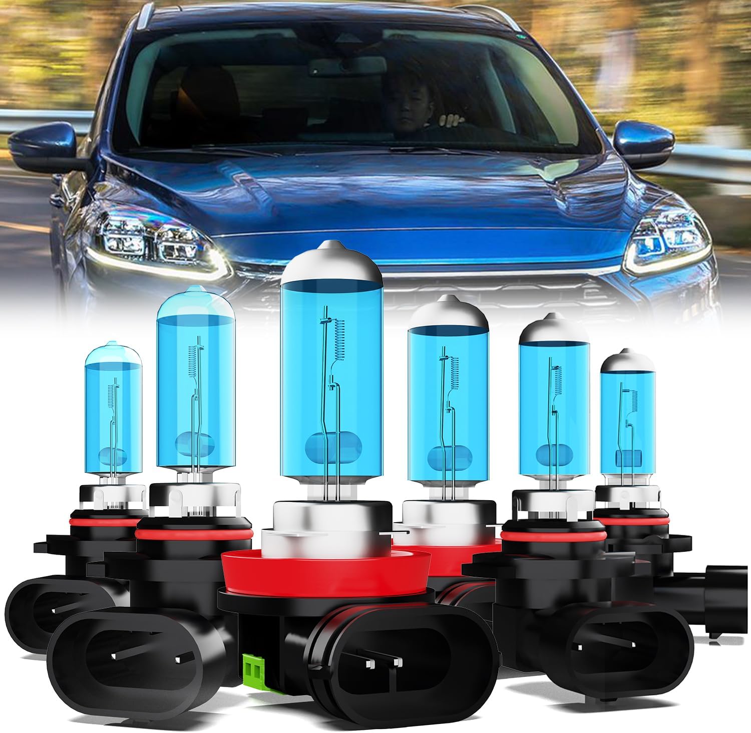 Headlight Bulbs Compatible With Ford Escape 2013-2016, 9005 + H11 High Low Beam + 9145 Fog Lights Halogen Light Bulb, Super Bright 6000K White, Plug and Play, Pack of 6