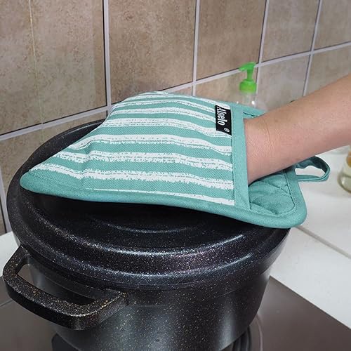 Miniatura 5 de Juego de 3 agarraderas de silicona resistentes al calor y antideslizantes, almohadillas calientes profesionales para horno con bolsillos y guantes