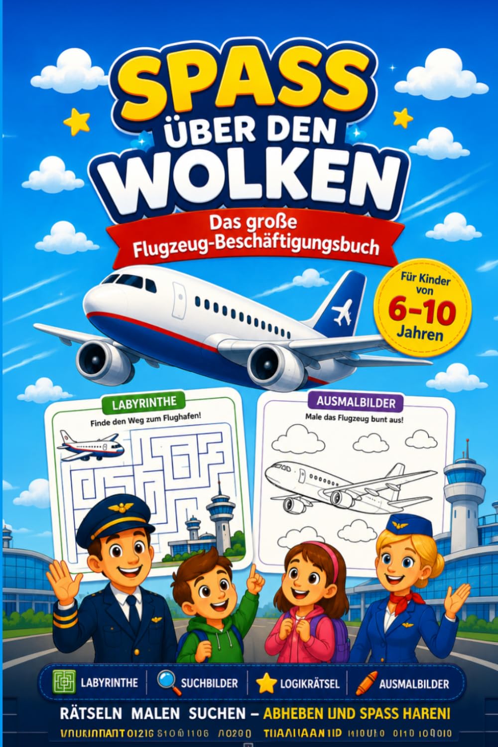 Spaß über den Wolken: Das große Flugzeug-Beschäftigungsbuch für Kinder von 6–10 Jahren – Labyrinthe, Suchbilder, Logikrätsel, Ausmalbilder und kreative Aufgaben