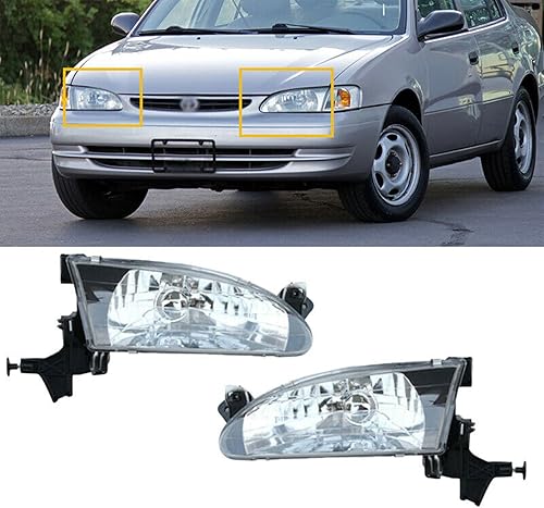 Miniatura 5 de YLT AUTO Kit de reemplazo de faros delanteros LH+RH carcasa cromada lente transparente para Toyota Corolla 1998 1999 2000