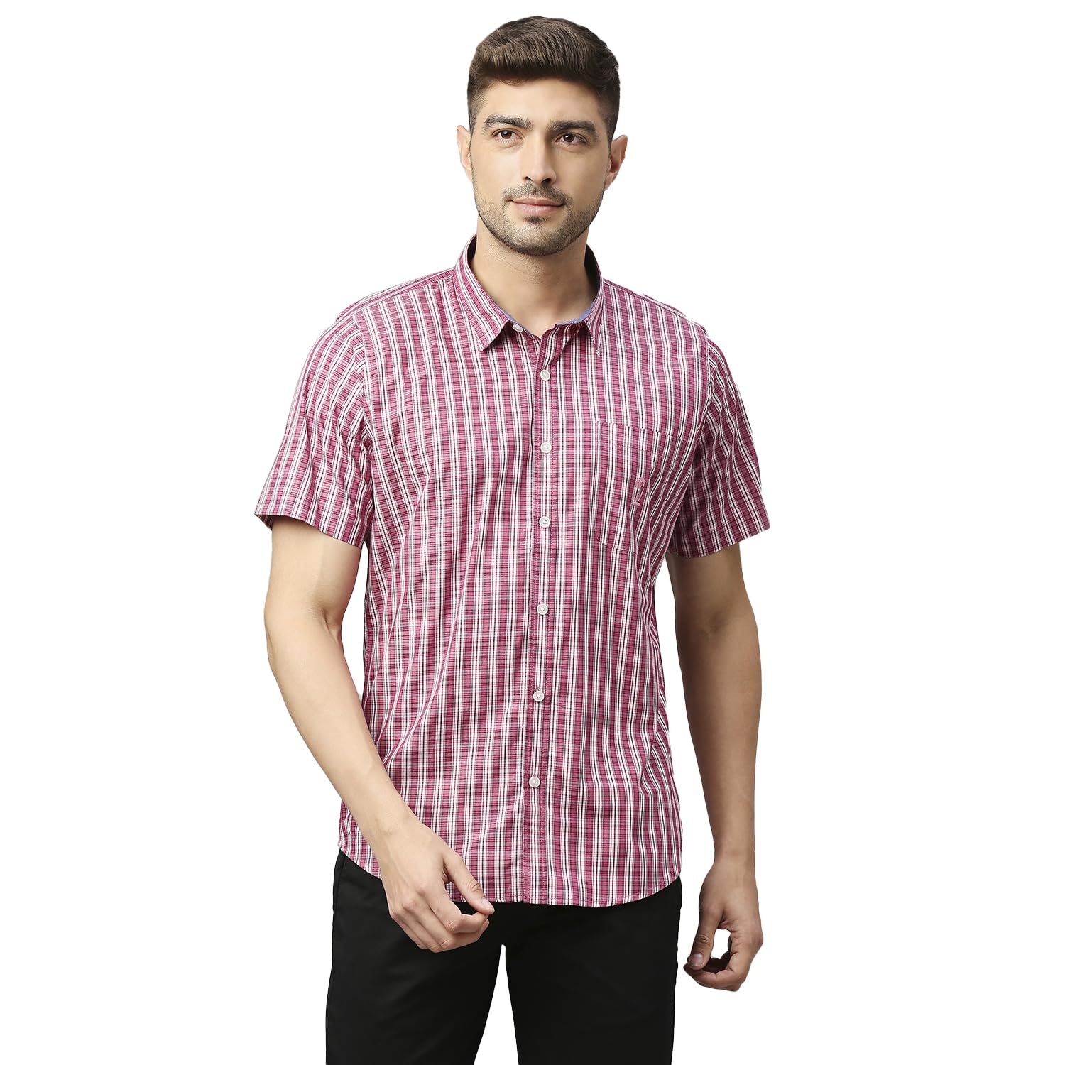 thomas scott Mens | Half Sleeve Checkes | Printed | Slim Fit | 100% Cotton | Spread Collar | Shirts-picture-33