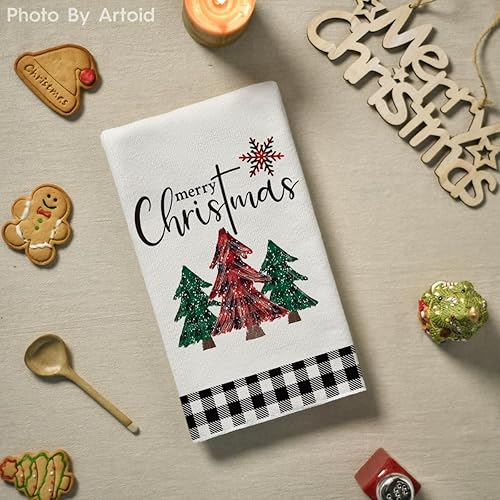 Miniatura 4 de Artoid Mode Toallas de cocina con árboles de Navidad y camión blanco y negro, 18 x 26 pulgadas, paño de secado ultra absorbente para cocinar