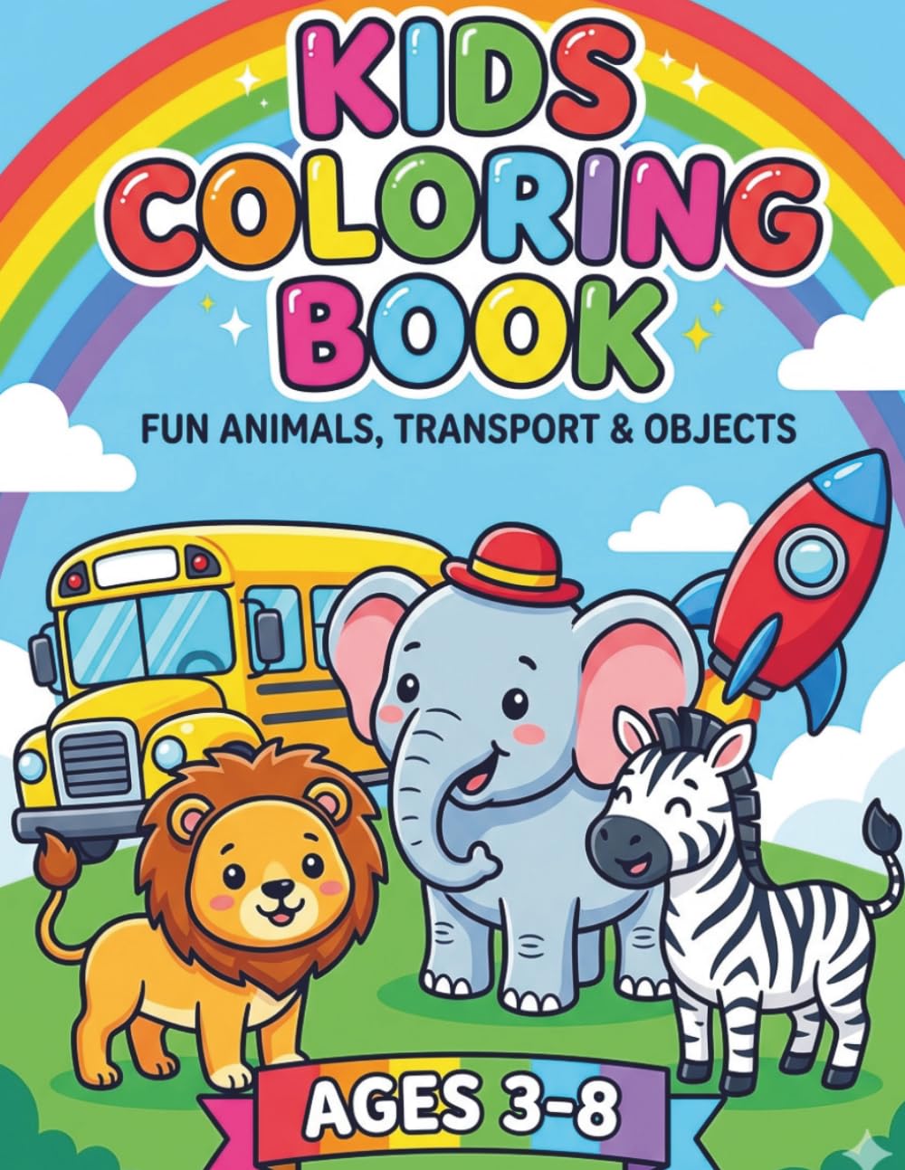 KIDS COLORING BOOK: FUN ANIMALS, TRANSPORT & OBJECTS.
