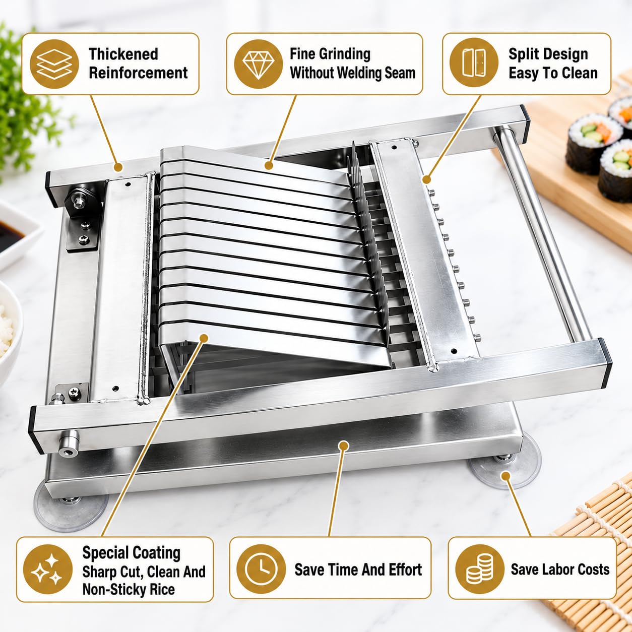 Máquina de corte de sushi de acero inoxidable, cortador de rollos de sushi