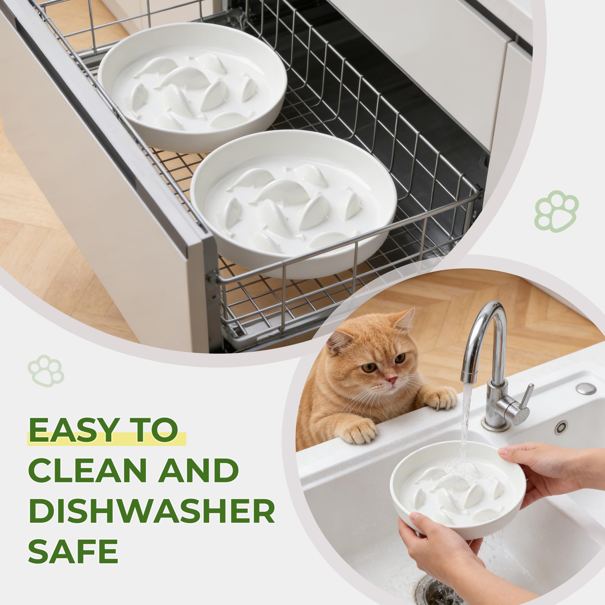 Gamelle Anti Glouton Chat Surélevée avec Support, 16 cm Large, Peu Profond Gamelle Anti-Glouton Chat Céramique pour Croquettes et Pâtée,Réduit Les Vomissements,Lavable au Lave-Vaisselle(2 Pack)