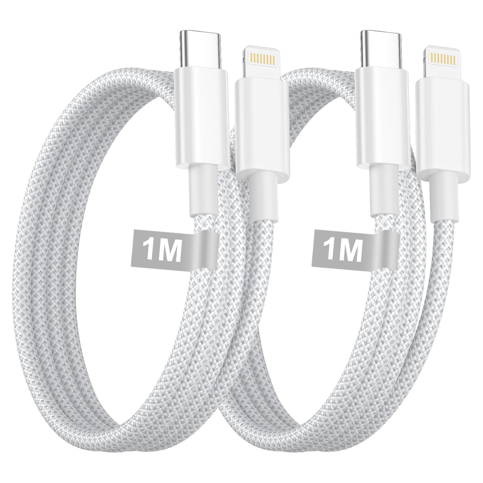 iPhone Ladekabel Lightning Kabel USB C 1M 2Pack, Schnellladekabel iPhone Ladekabel [MFi-Zertifiziert] Nylon USB C auf Lightning Kabel für iphone 14 13 12 11 Pro Max X XR 8 6 Plus SE iPad,AirPod