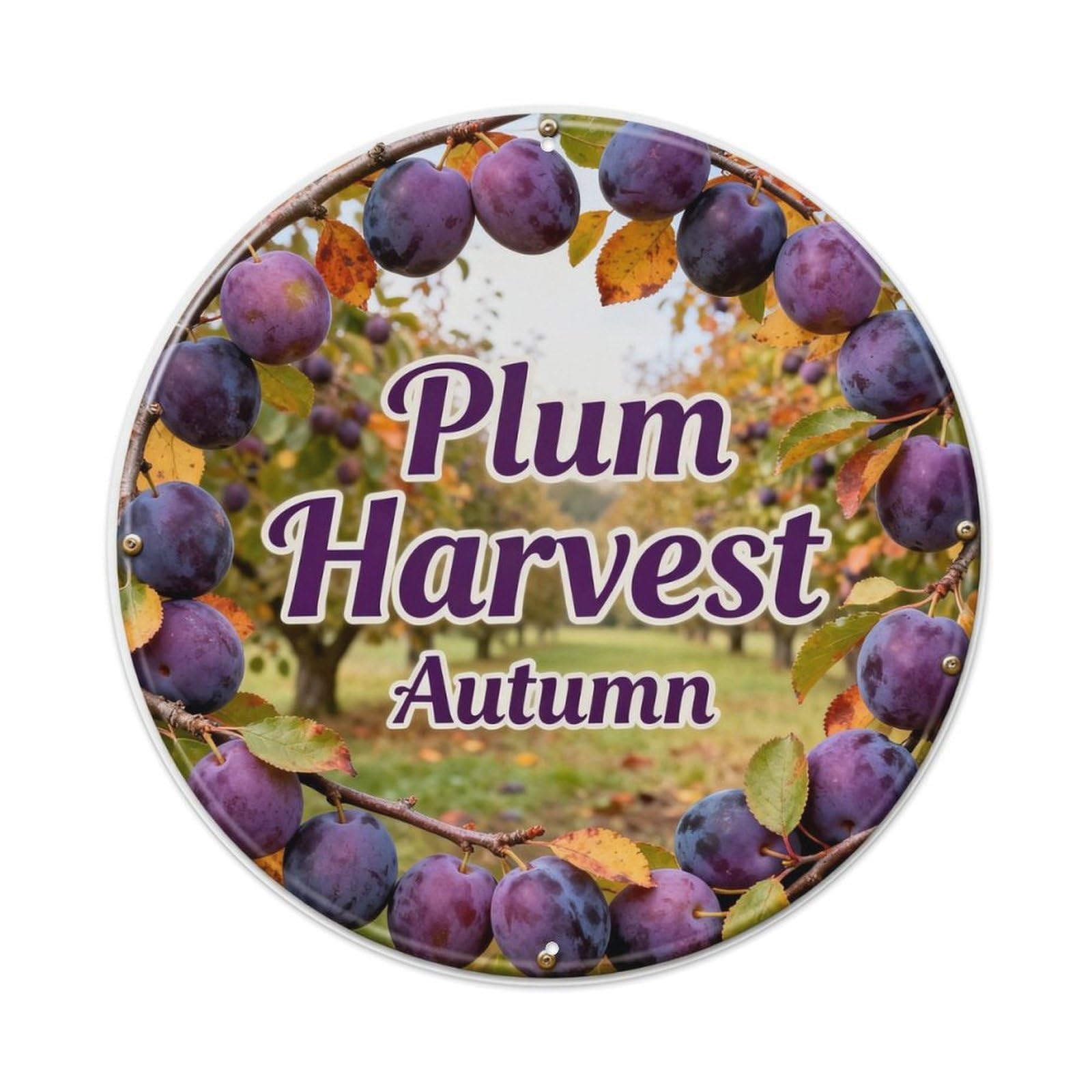 Plum Harvest Autumn Metal Tin Sign Plaque