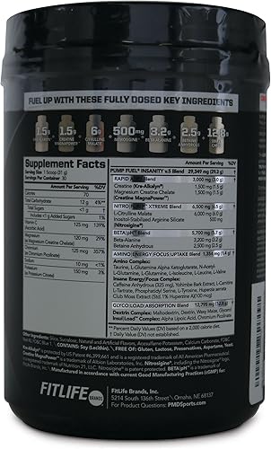 Miniatura 2 de PMD Sports Ultra Pump Fuel Insanity - Mezcla de bebida previa al entrenamiento para energía, fuerza, resistencia, recuperación, carbohidratos