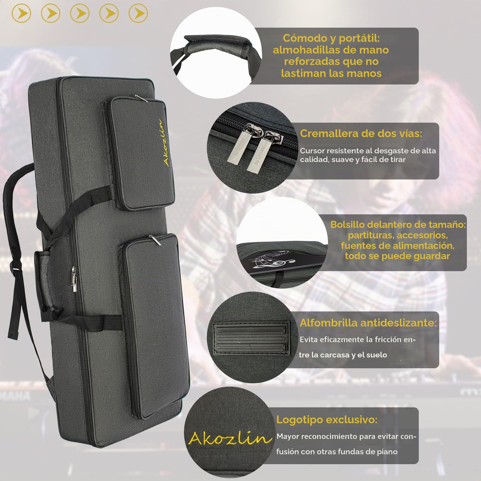 AKOZLIN Funda acolchada para teclado portátil y duradera para piano eléctrico, universal, impermeable, Oxford, gruesa, con acolchado de perlas de 10 mm, 49 teclas. Longitud: 85 cm, 49key - Length 34