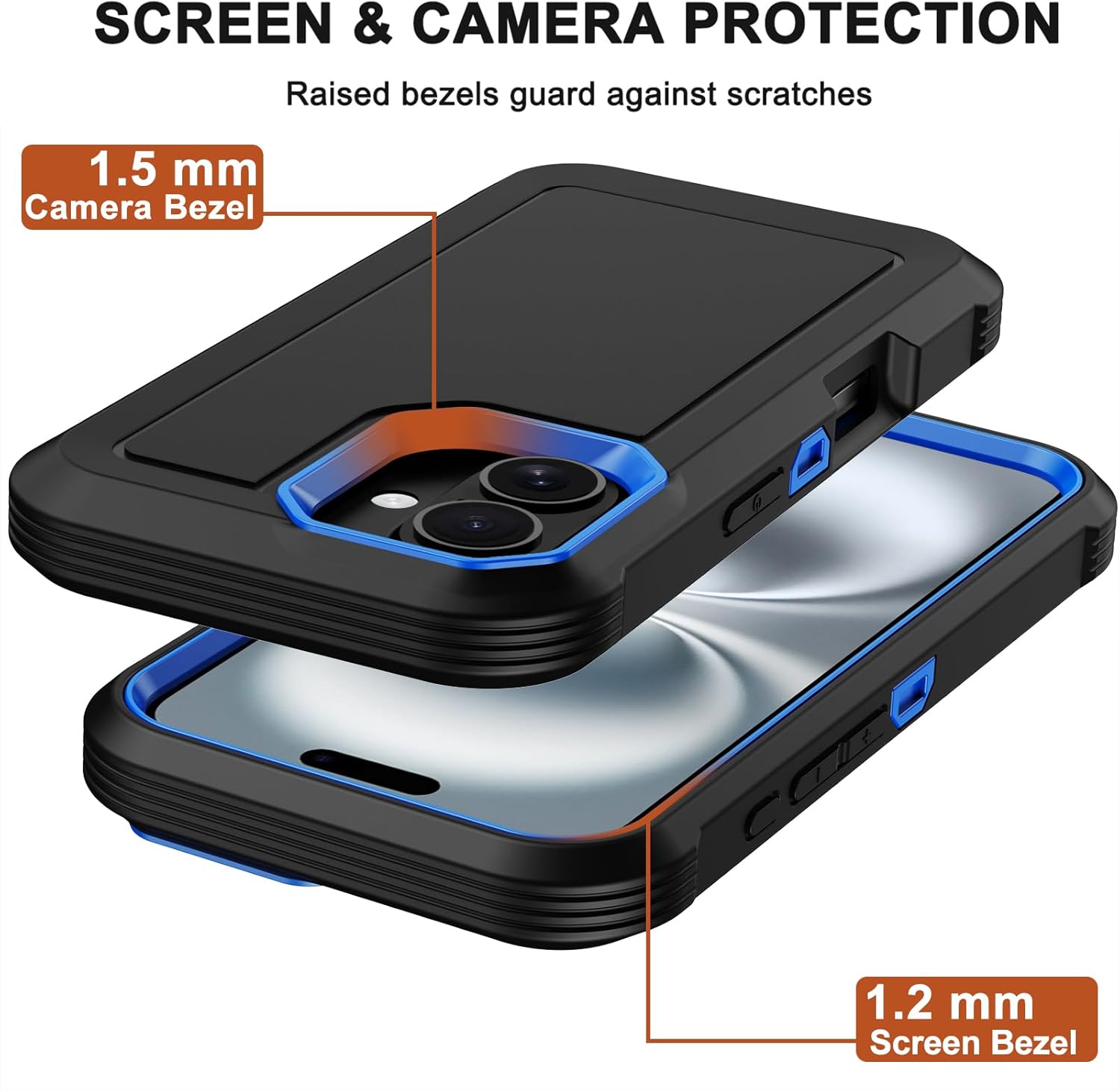 RubCase for iPhone 16 Plus Case 6.7” with Belt Clip Holster, 2X Screen Protector, Heavy Duty Military Grade Full Body Shockproof Drop Proof Rugged Protective Cover for iPhone 16 Plus (Black/Navy) - Image 5