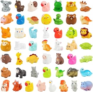 50pcs Mini Resin Animals Mixed – Tiny Resin Animal Figures for Fairy Garden Accessories, Miniature Figures for Kids Craft, Dollhouse & Party Bag Fillers