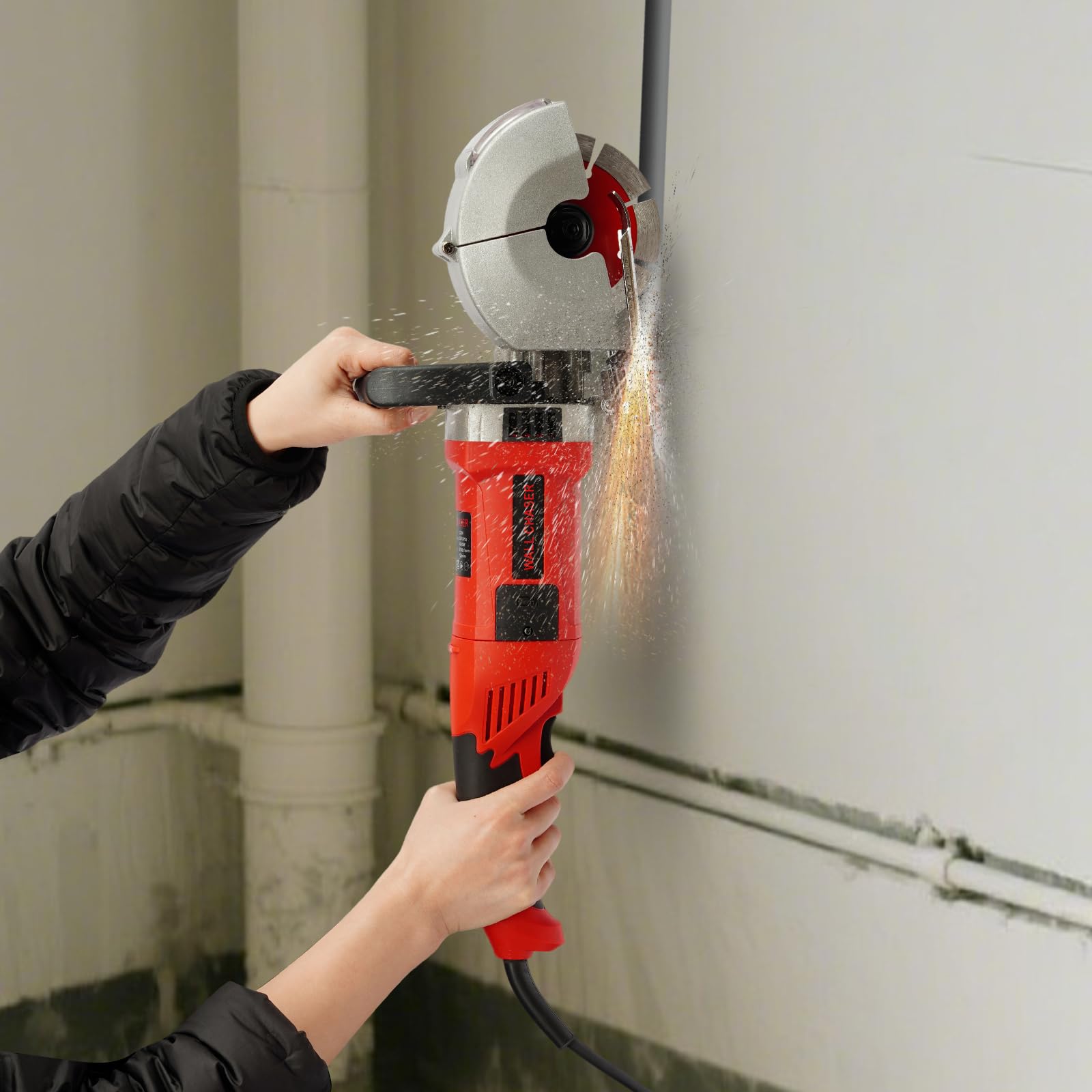Fresadora ranurada con refrigeración por agua y motor de cobre puro, 1200-1300 W, fresadora de pared con 5 hojas de sierra, fresadora eléctrica para hormigón, mármol y granito, enchufe de la UE, negro