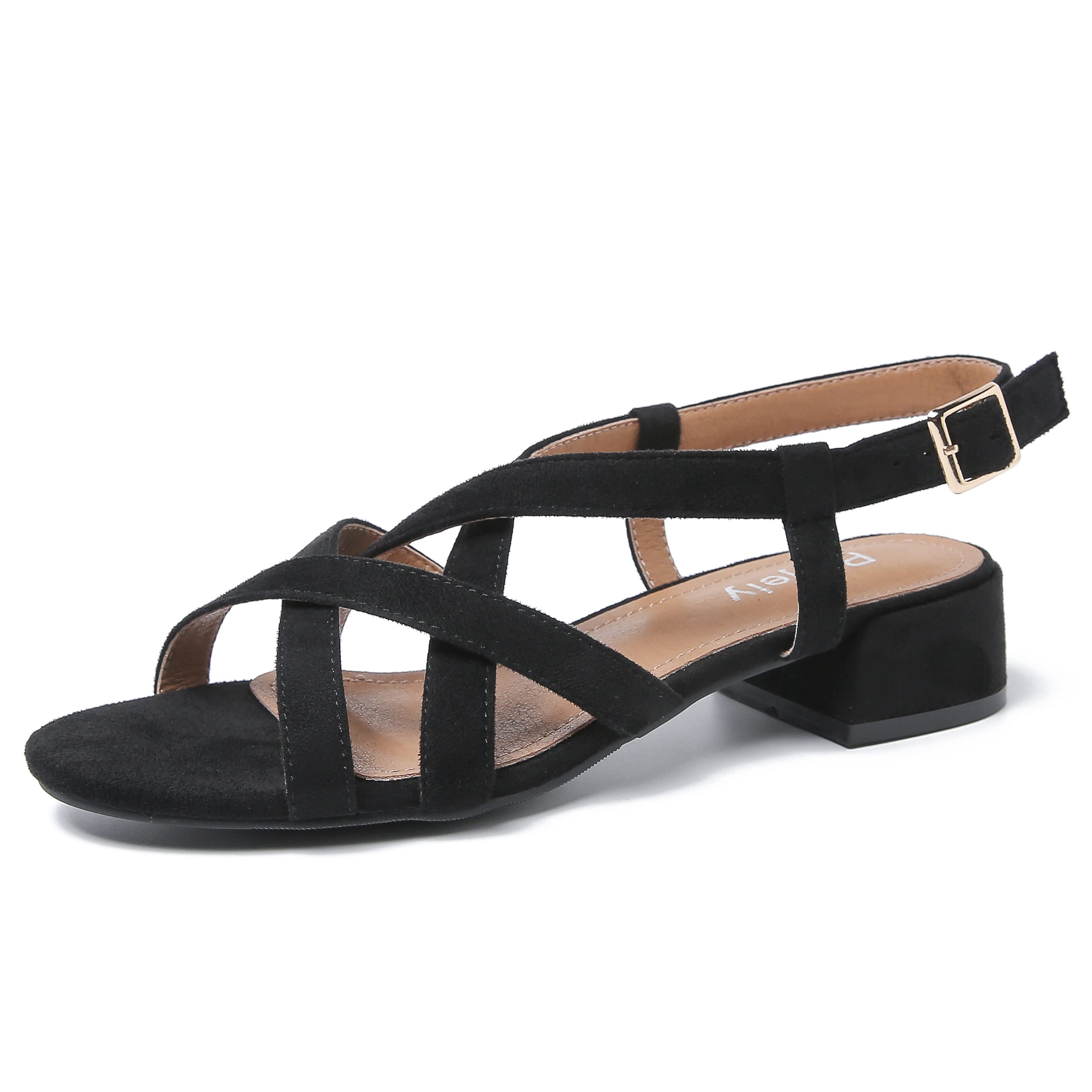 Peijely Women's Open Toe Cross Straps Low Block Chunky Heels Slingback Sandals Party Dress Summer Shoes