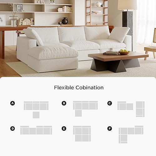 Miniatura 6 de Acanva Sofá modular en forma de L, sofá minimalista de combinación libre con cojín relleno de látex triturado y fundas extraíbles para sala de